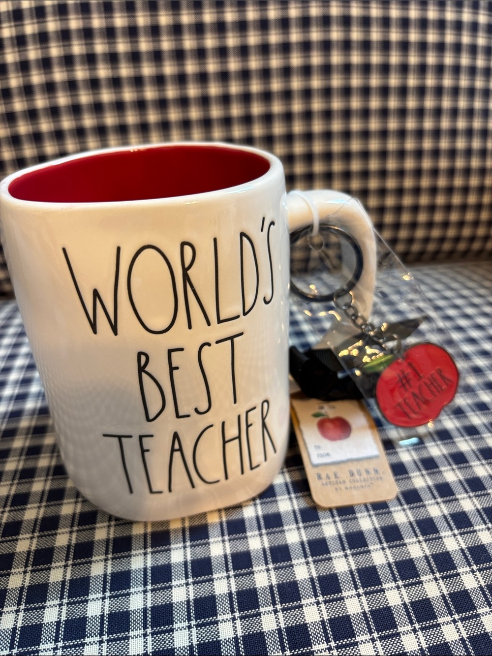 Rae Dunn White Ceramic 'World's Best Teacher' Mug with Red Interior